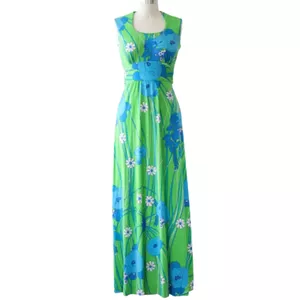 1960s Electric Lime Pop Floral Maxi