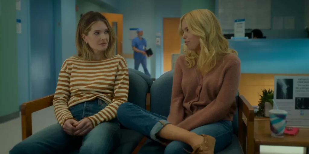 Devon DeWitt (played by Meghann Fahy) on Sirens on Netflix was spotted wearing this beige striped sweatshirt on Sirens on episode 'Siren Song' (1x05) in May 2025. Devon's Sweater is the The Sailor Sweater in Camel Stripe by The Great . Devon's Shoes is the Madrid Big Buckle Sandals by Birkenstock.