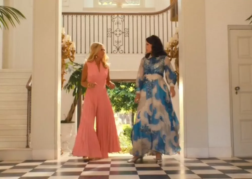 Palm Royale S01E03 Dinah's Blue and White Maxi Dress