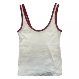 Aerie White Ribbed Tank with Burgundy Trim