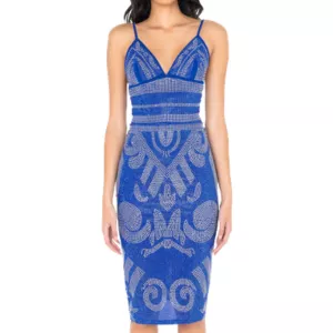 Akira Blue Rhinestone Bandage Midi Dress