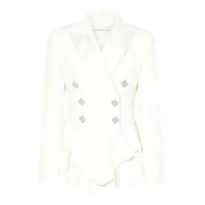 Alessandra Rich crystal-embellished satin-trimmed wool-crepe peplum blazer