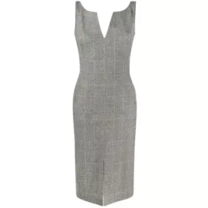 Alexander McQueen Prince Of Wales Check Wool-blend Pencil Dress In Black Ivory