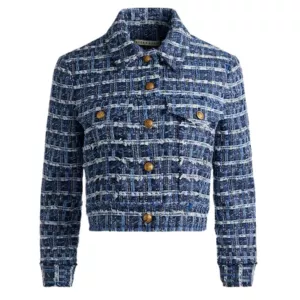 Alice + Olivia Chloe cropped tweed jacket in indigo
