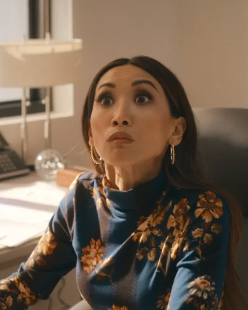 Ali's Blue and Black Floral Top on Running Point S02E02