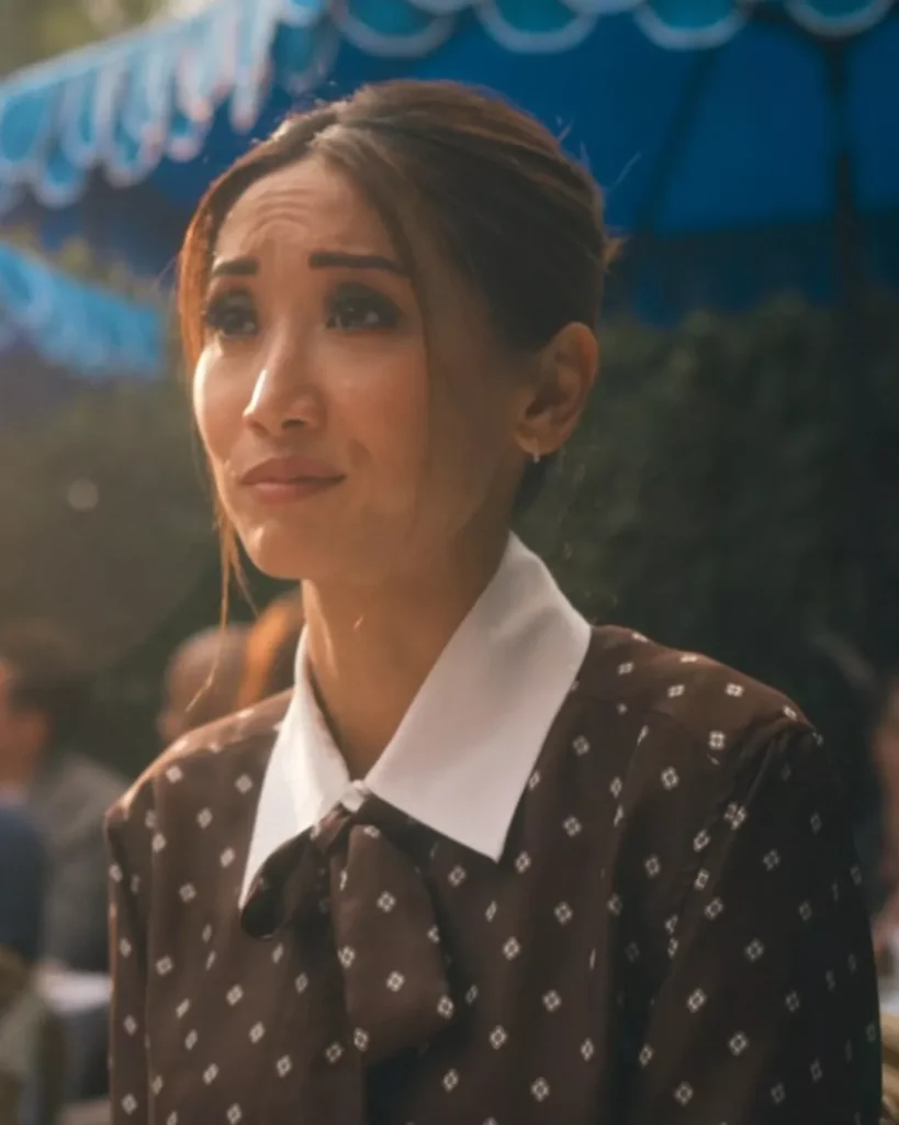 Ali's Brown Tie Neck Blouse on Running Point S02E02
