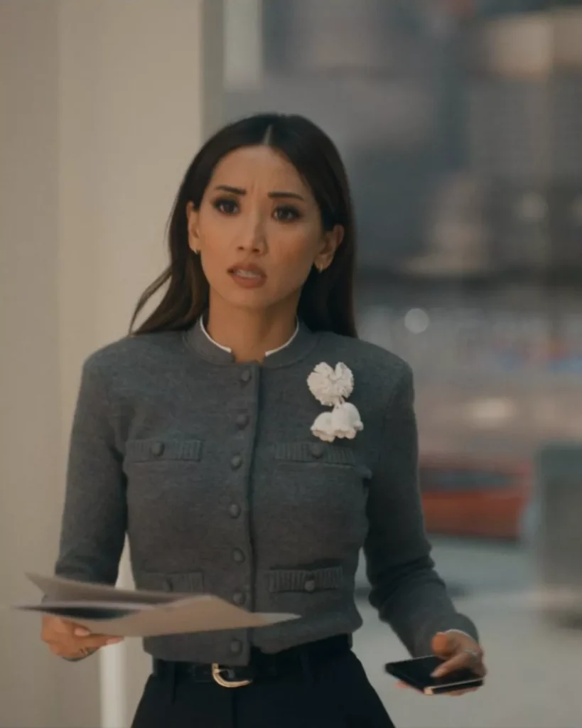 Ali's Grey Sweater With White Flower