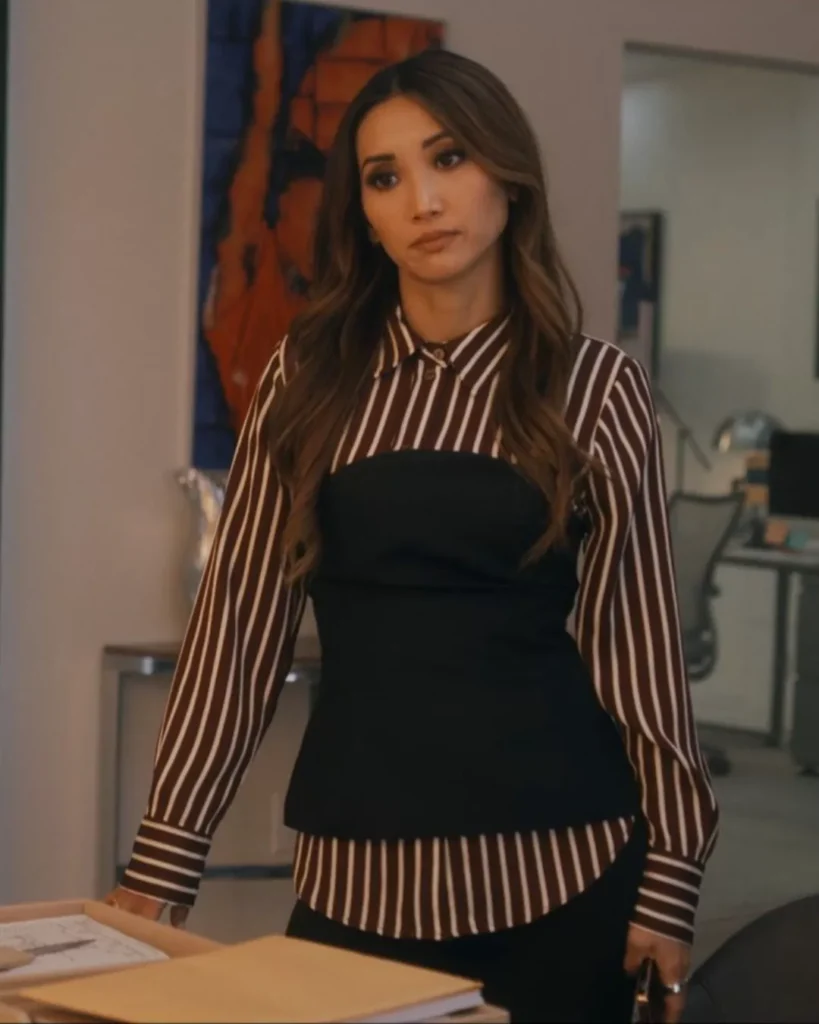 Ali's Striped Top With Black Corset on Running Point S02E09