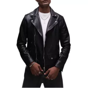 AllSaints Milo leather biker jacket in black