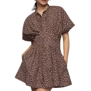 Anthropologie The Tobie Tie-Neck Shirt Dress by Exquise