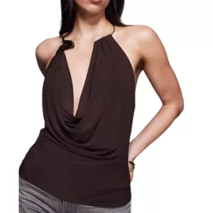 ASOS DESIGN slinky halter top with neck trim detail in brown