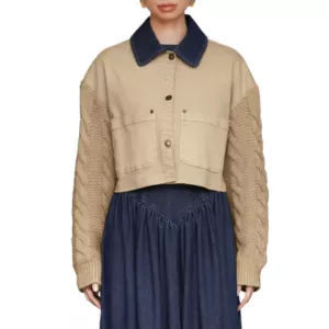 Avec Les Filles Knit Sleeve Crop Chore Jacket