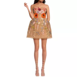 BCBGMAXAZRIA Tulle Floral Strapless Mini Dress