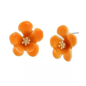 BETSEY JOHNSON Enamel Tropical Flower Stud Earrings In Orange