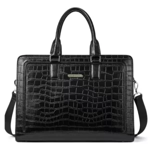 Bostanten Black Croc-Embossed Briefcase
