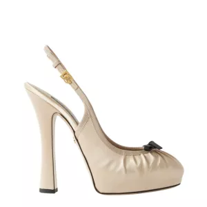 Bow-embellished grosgrain-trimmed satin slingback pumps