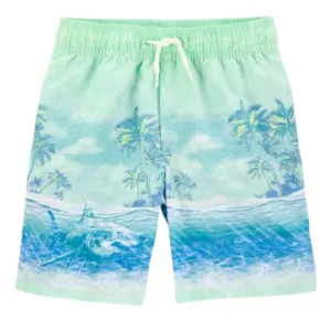 Boys Shark Print Swim Trunks