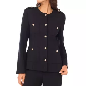 CeCe Women's Long Sleeve Knit Button Epaulets Blazer