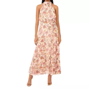 CeCe Women's Printed Tie-Wait Sleeveless Maxi Dress