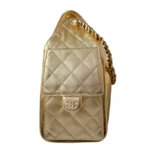 Chanel Gold Metallic Quilted Grained Calfskin Mini 25 Gold Gold Hardware