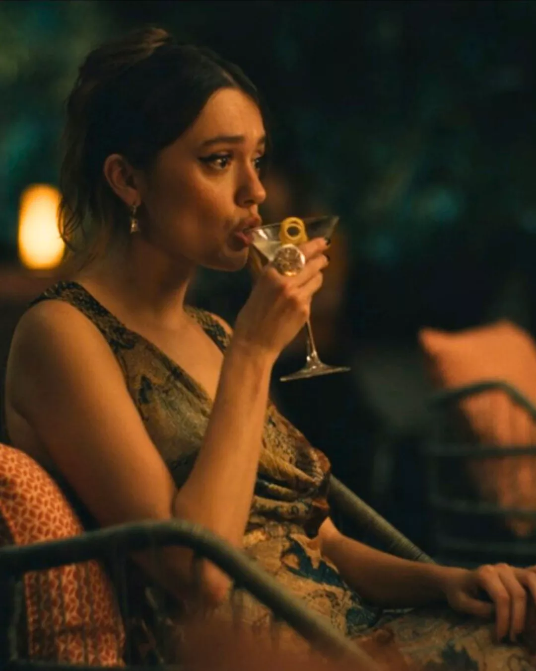 Chelsea’s printed cowl neck dress