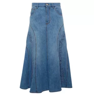 Chloé Embroidered denim midi skirt