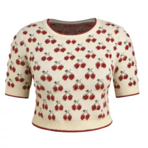 Cider Contrasting Binding Cherry Pattern Knitted Crop Top