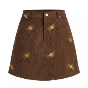 Cider Corduroy Floral High Waist Skirt