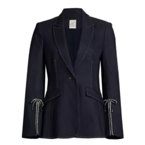 Cinq à Sept Cheyenne Rhinestone Bow Denim Blazer