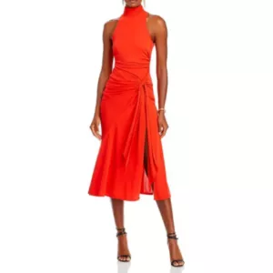 Cinq à Sept Rori Tie Waist High Neck Midi Dress