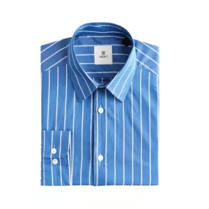 Cobalt Blue Slim Fit Single Cuff Long Sleeve 100% Cotton Striped Shirt