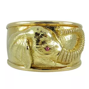 David Webb Ruby Gold Elephant Cuff Bracelet