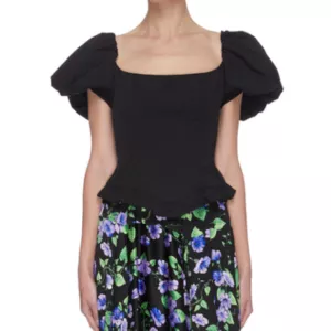 De La Vali 'koko' Ruffle Trim Puff Sleeve Top In Black