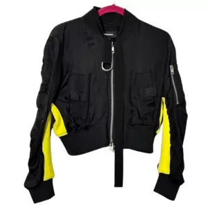 Diesel Black Bomber Jacket with Neon Accent
