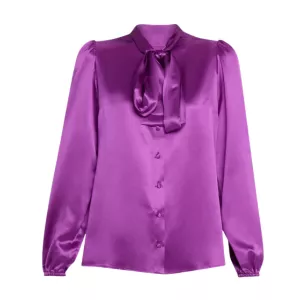 Dolce & Gabbana Bow-Neck Silk Button-Down Blouse
