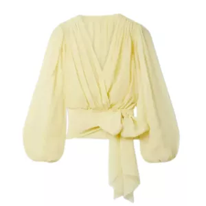 Dolce & Gabbana Silk-Chiffon Wrap Top In Yellow