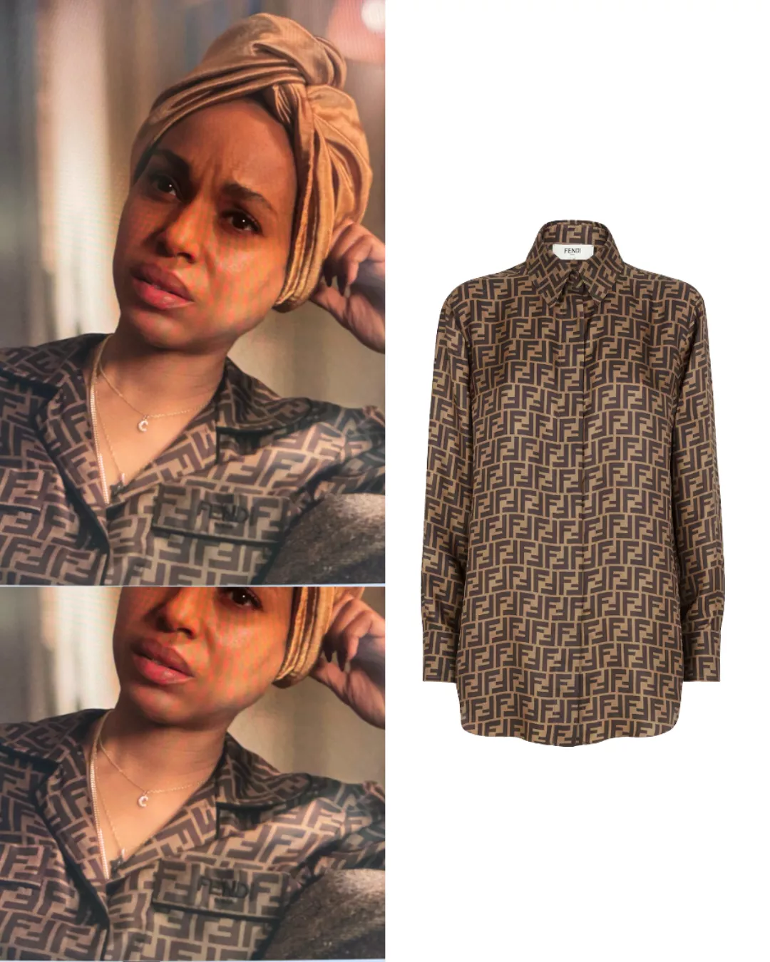 Eleanor's Brown Monogram Silk Button Up Shirt