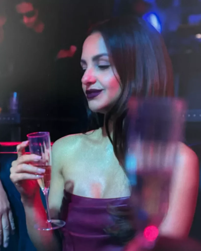 Elena's Wine Mini Dress on Your Friends & Neighbors S01E05