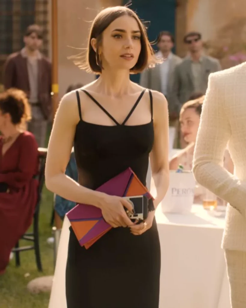 Emily in Paris S05E01: Emily's Black Strappy Dress