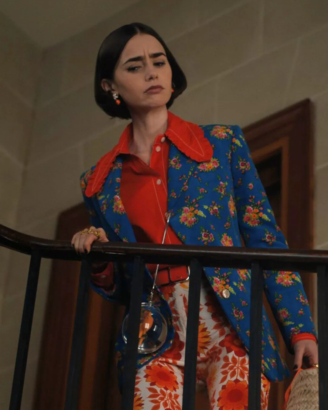 Emily’s blue floral print blazer