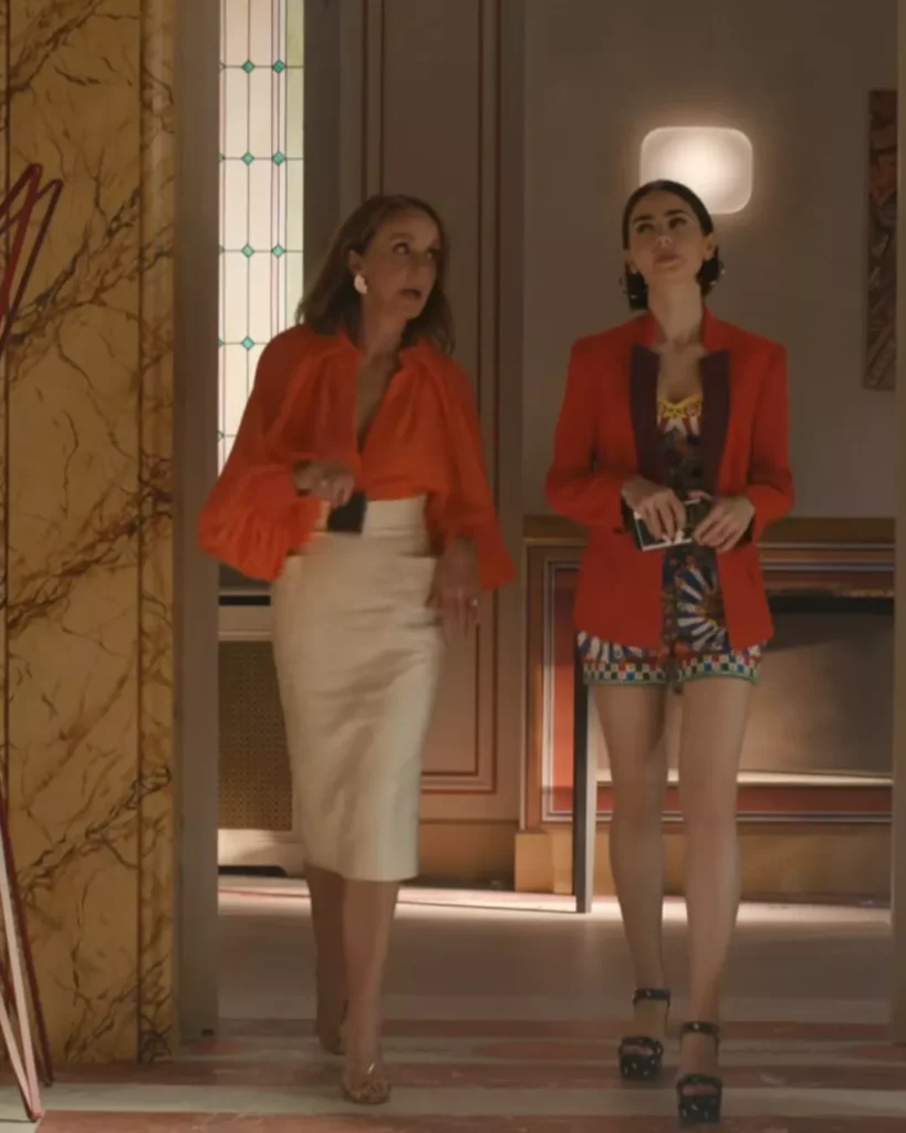 Emily’s Red Jacket and Printed Top with Shorts