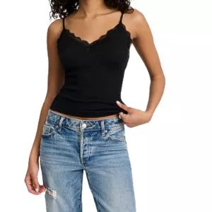 Essential Fitted Ribbed V-Neck Lace Trim Cami