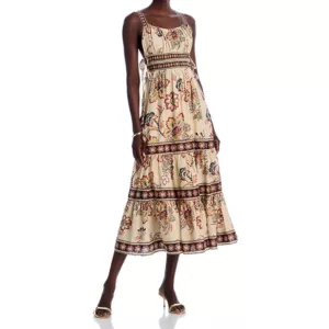 FARM Rio Aura Floral Sand Sleeveless Midi Dress