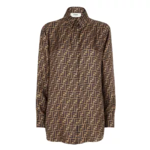 Fendi Brown Monogram Silk Button Up Shirt
