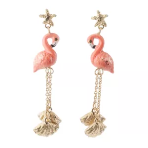 Flamingo and shell dangle earrings