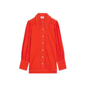 Ganni Ruffle-trimmed Cotton-poplin Shirt In Tomato Red