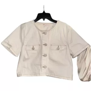 Gianni Bini Cream Button-Up Short Sleeve Jacket