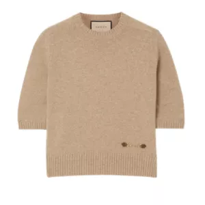GUCCI Horsebit-detailed leather-trimmed cashmere sweater