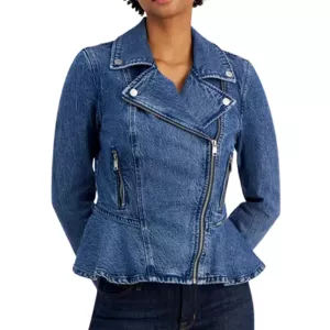 GUESS Women's Mac Denim Moto Peplum Jacket