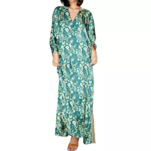Hand Draped Kaftan in Emerald Paisley Bemberg by Verandah